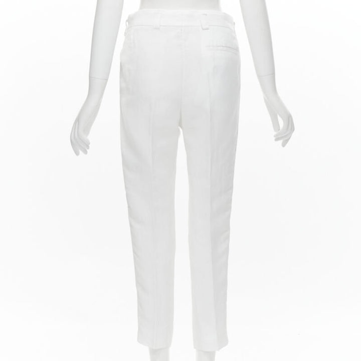 HAIDER ACKERMANN white grosgrain linen drop crotch cropped trousers FR38 S