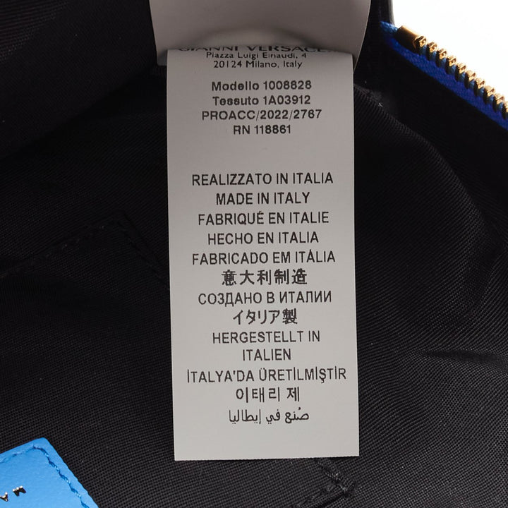 VERSACE blue lambskin leather quilted gold Medusa chain crossbody bag Medium