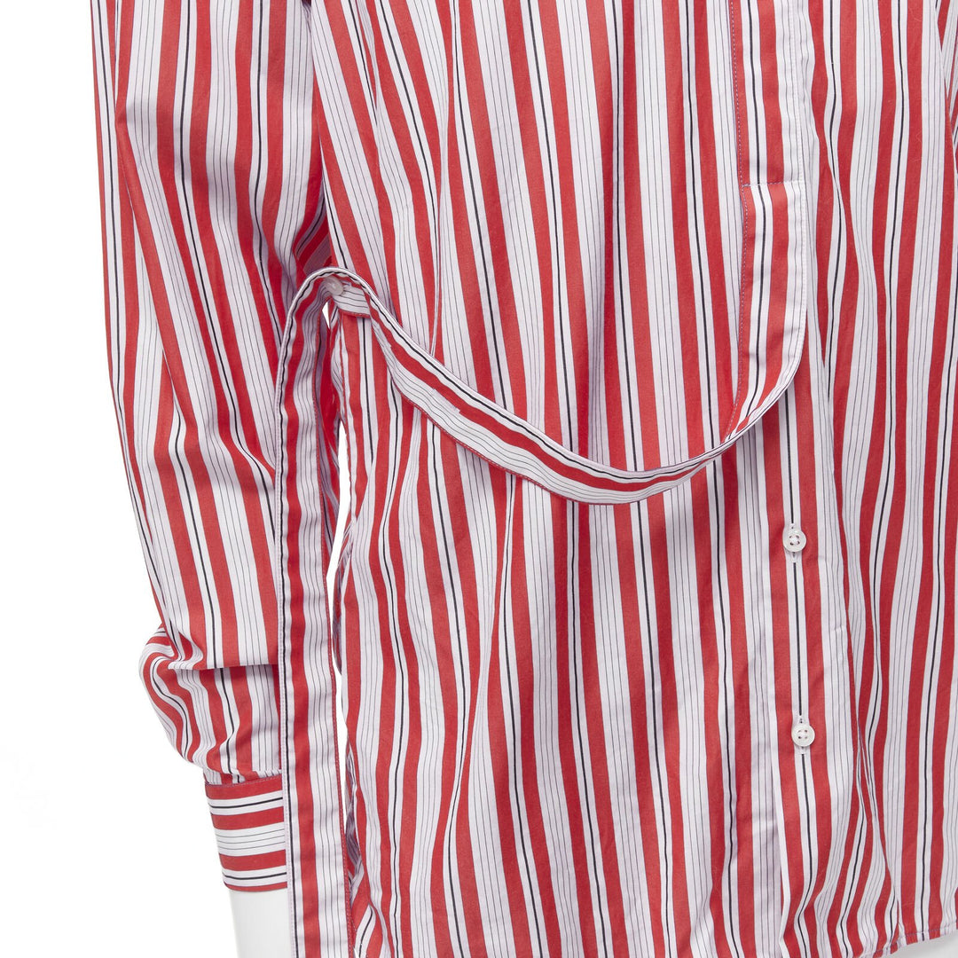 JIL SANDER 100% cotton red vertical stripes deconstructed placket shirt EU38 S
