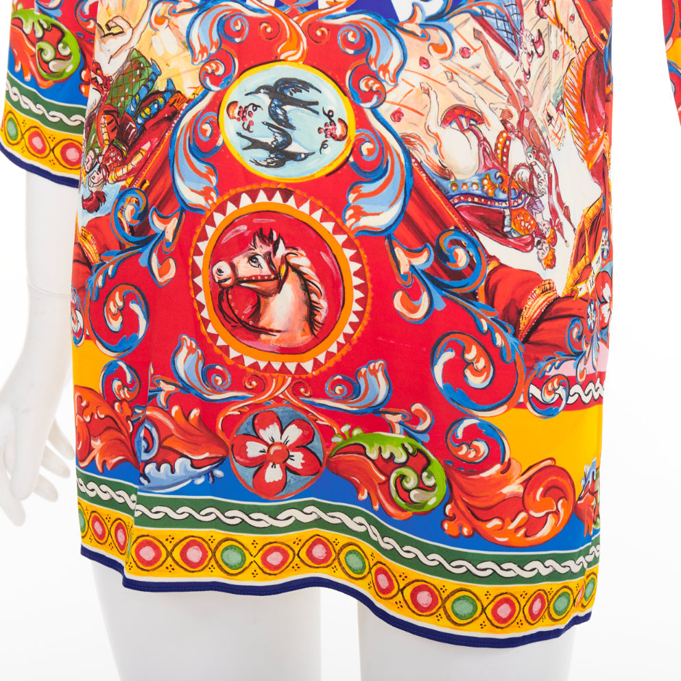 DOLCE GABBANA Sicilian Teatro Carretto red multicolor silk print tunic top IT38