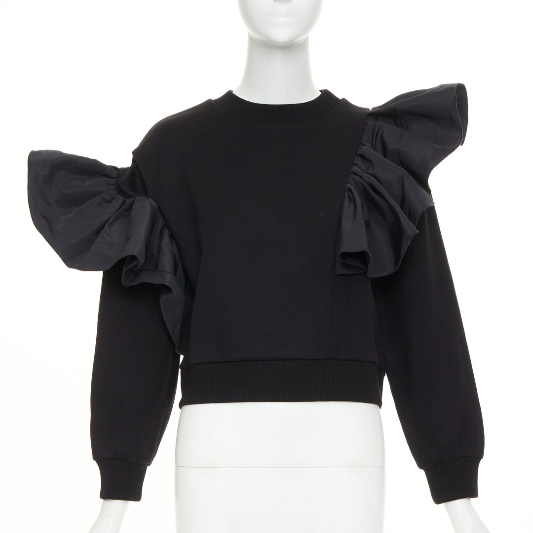ALEXANDER MCQUEEN 2021 Exploded Ruffle black pullover sweater top IT36 XXS