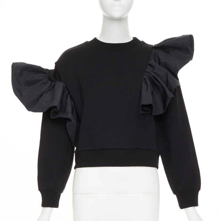 ALEXANDER MCQUEEN 2021 Exploded Ruffle black pullover sweater top IT36 XXS