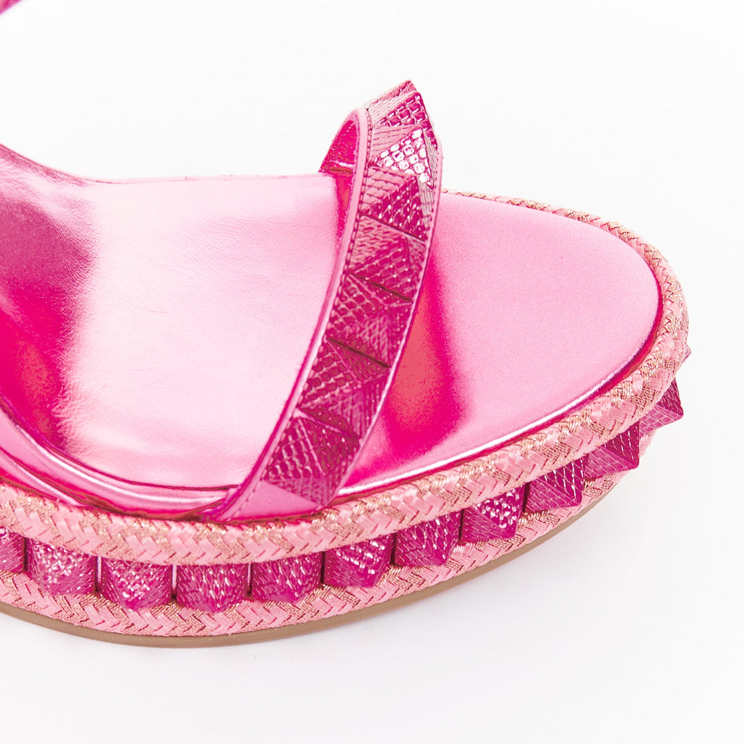 CHRISTIAN LOUBOUTIN Pyraclou 110 Glam pink metallic leather platform wedges EU37