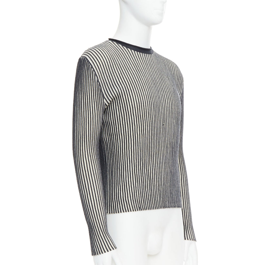 JEAN PAUL GAULTIER MAILLE HOMME 100% virgin wool white navy ribbed top M