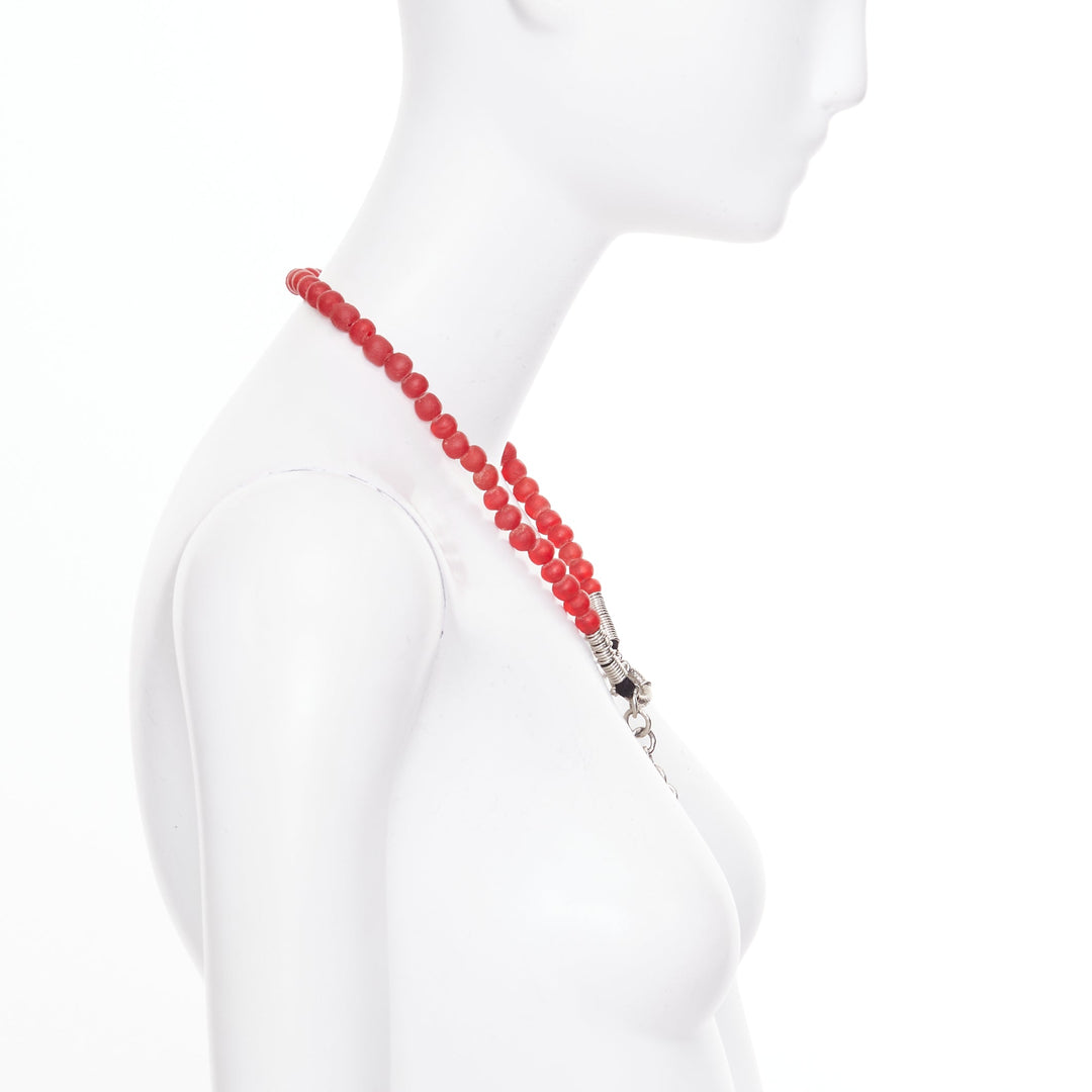 rare  YVES SAINT LAURENT 1980s Vintage red glass bead logo medallion necklace