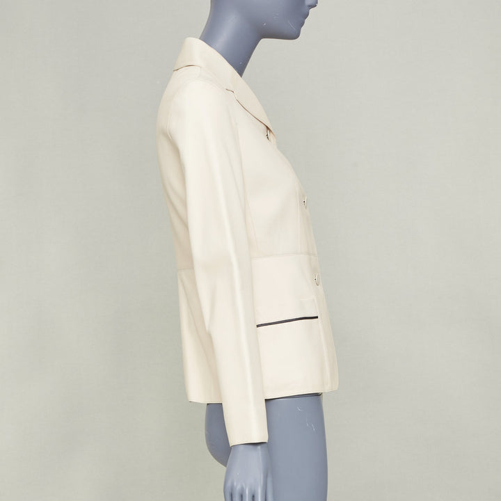 HERMES 2021 Equestrian ivory cream washed lambskin leather fitted jacket FR34 XS
