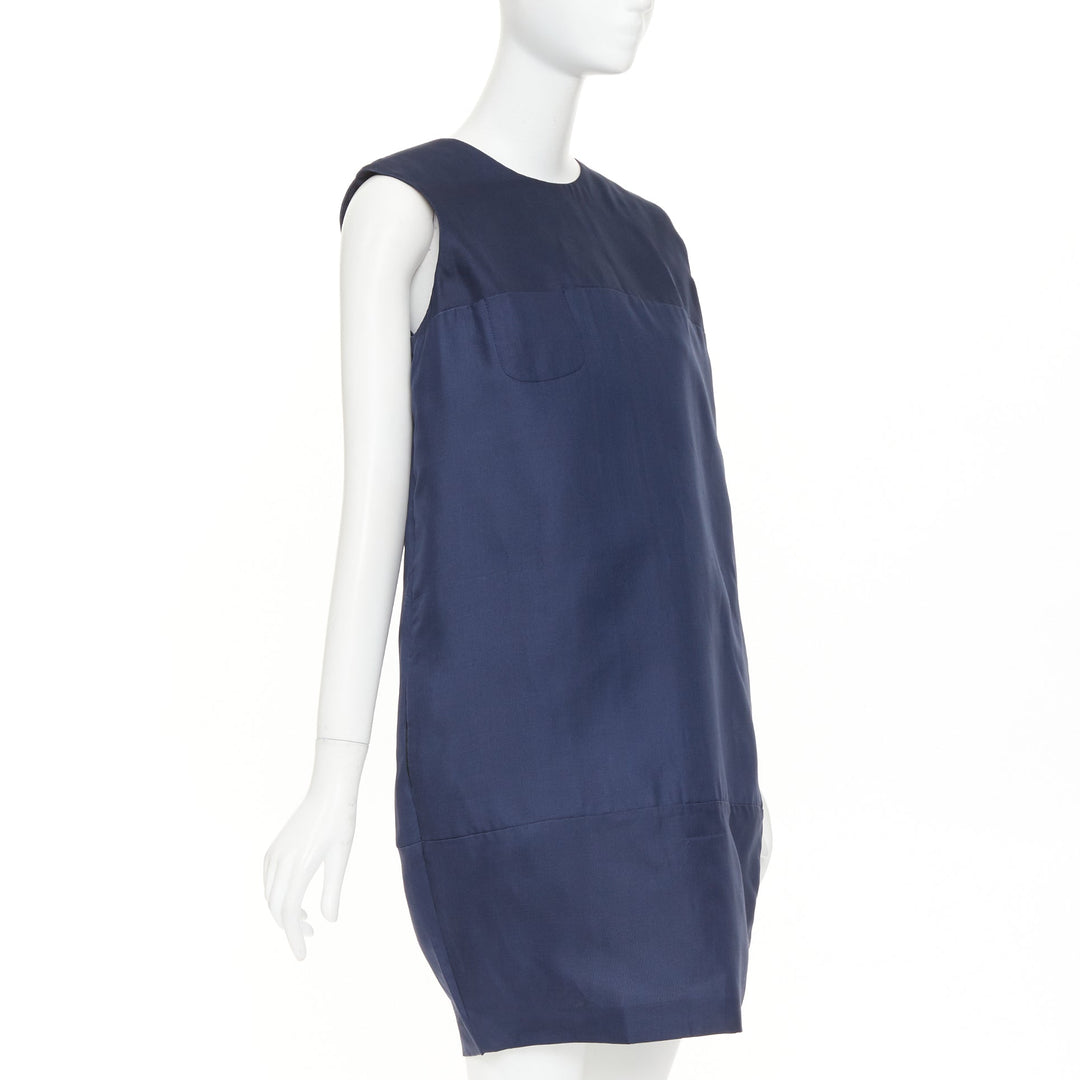 VICTORIA BECKHAM navy blue structural cocoon paneled pocket shift dress UK10 M