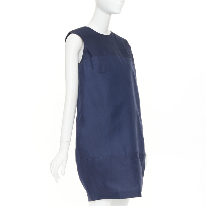 VICTORIA BECKHAM navy blue structural cocoon paneled pocket shift dress UK10 M
