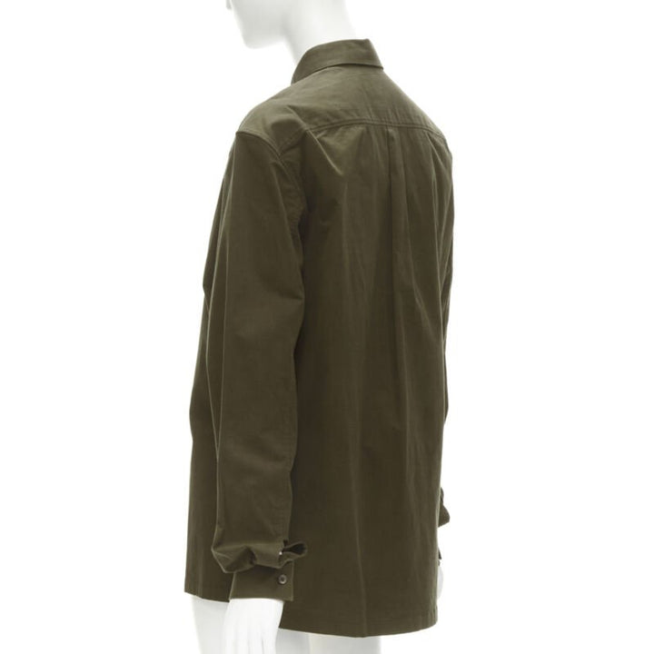 BALENCIAGA army green cotton-blend concealed zip front shirt EU38 S
