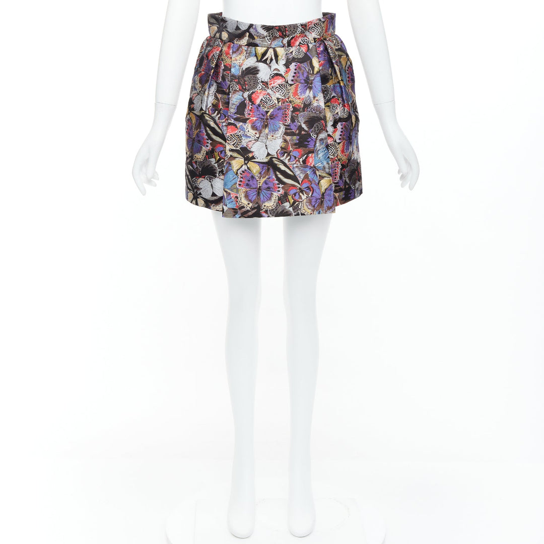 VALENTINO purple silk blend butterfly jacquard high waisted skirt IT38 XS