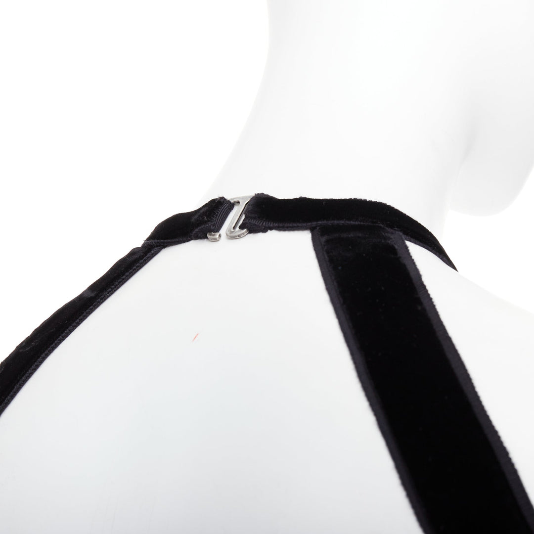 SAINT LAURENT 2022 Runway black velvet crystal cut out romper playsuit FR36 S