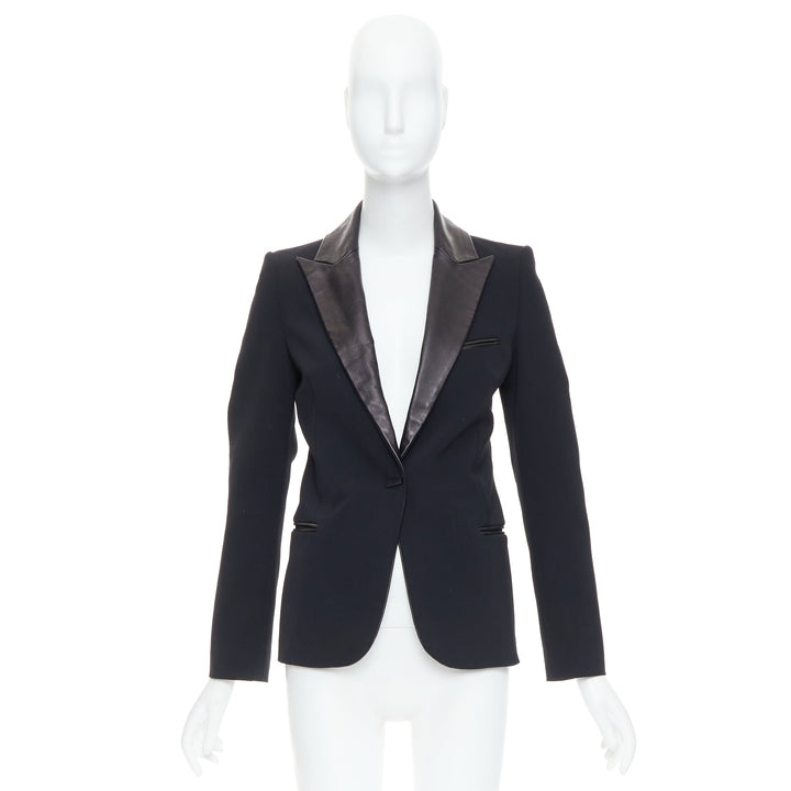 PLEIN SUD black soft leather peak collar geometric buttons blazer jacket