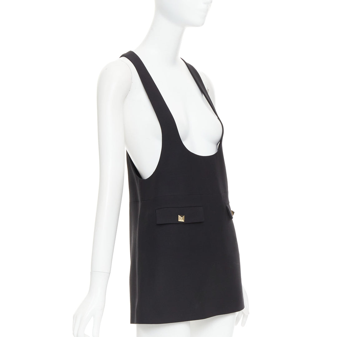 VALENTINO black wool silk Rockstud pockets scoop minid ress IT38 XS