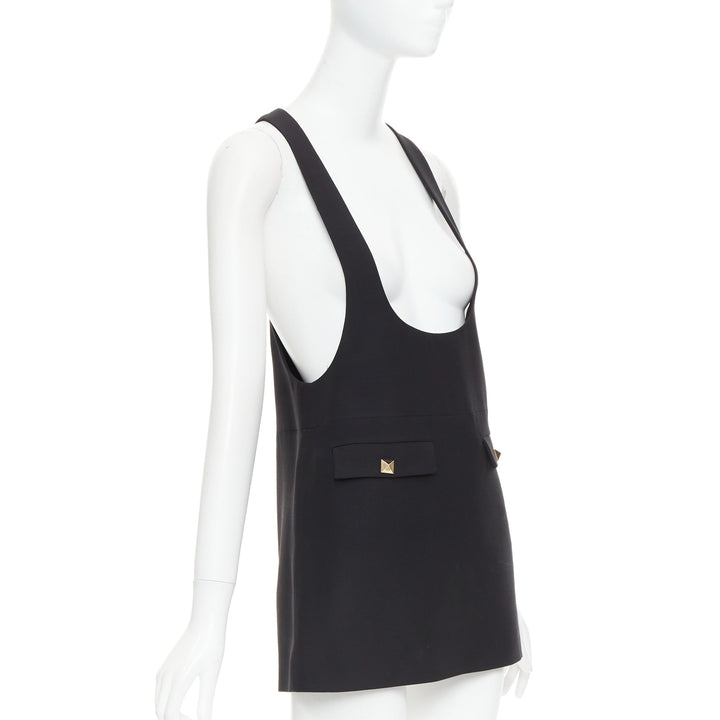 VALENTINO black wool silk Rockstud pockets scoop minid ress IT38 XS