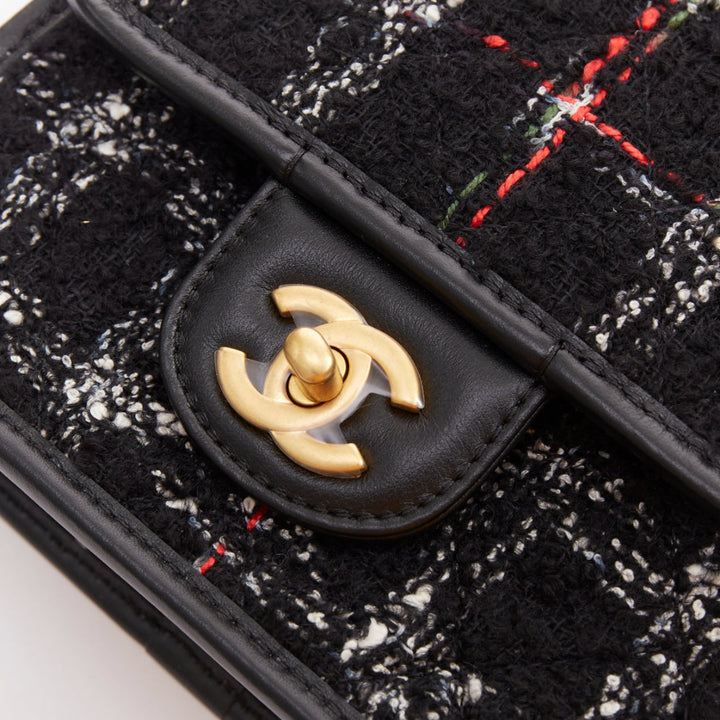 CHANEL 22K Small Flap Tweed School Memory black tweed gold crossbody bag
