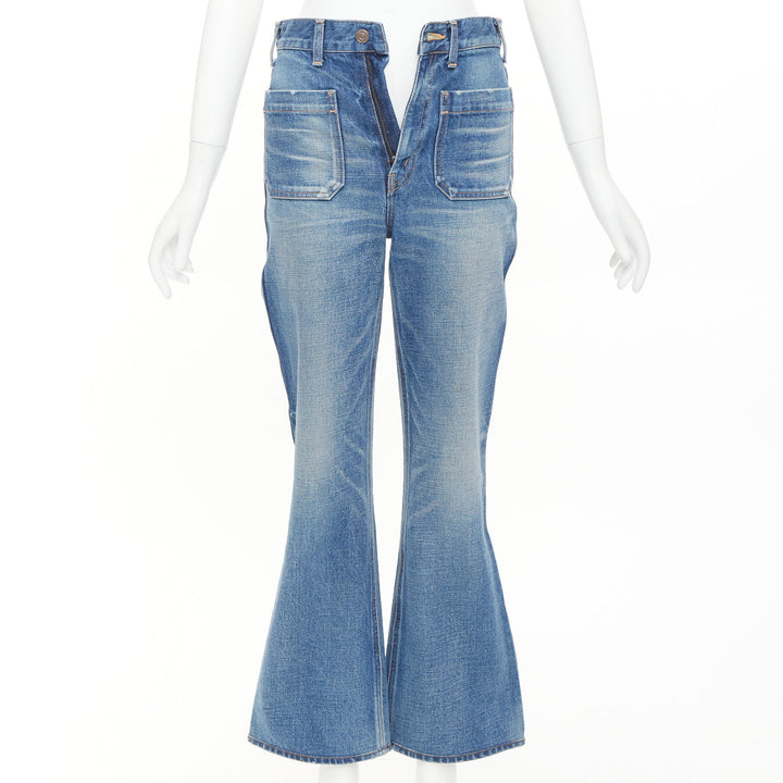 CELINE W_FL_002 N276 930F 07UW blue patch pockets front flare cropped jeans 26"