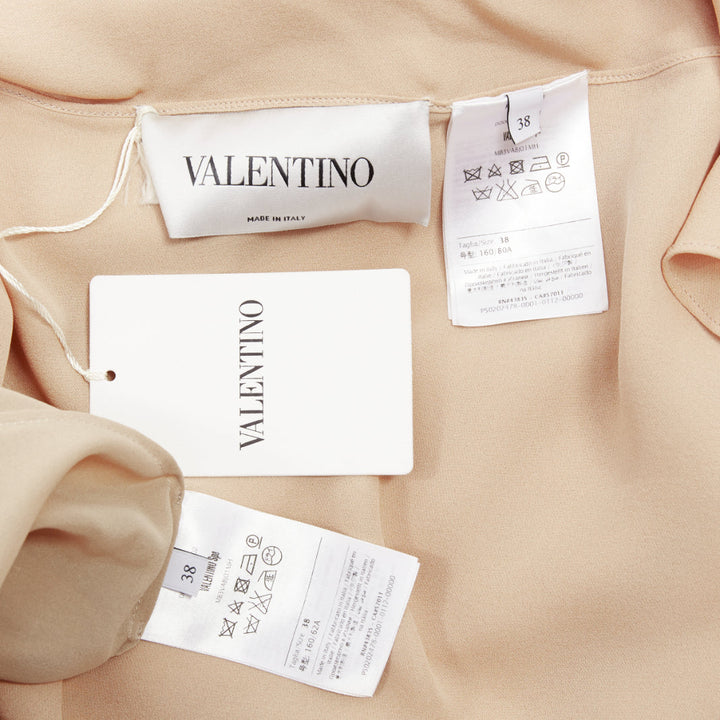 VALENTINO 100% silk nude cascade cape sleeves overlay keyhole mini dress IT38 XS