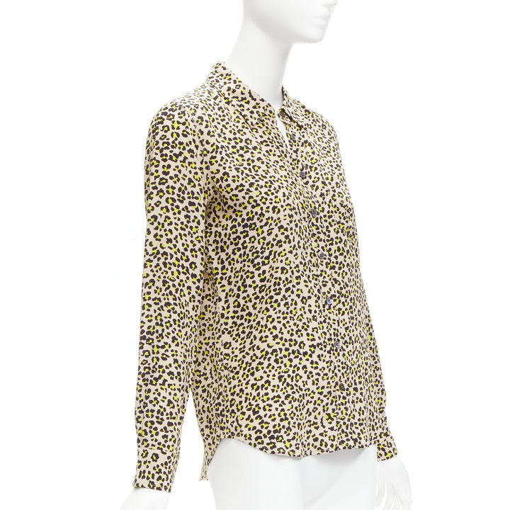 Female mannequin wearing Equipment Brown Silk Women Top in Size  XS | Available at JHROP