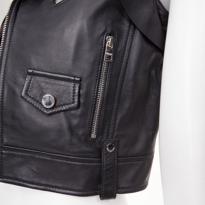 RED VALENTINO 2021  black lambskin leather ruffle biker vest jacket IT38 XS