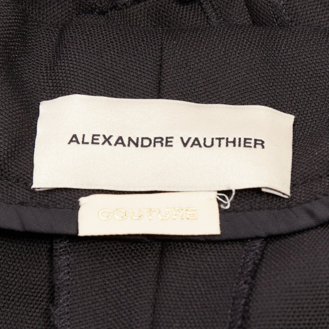 ALEXANDRE VAUTHIER COUTURE black wool blend dart pleat high waist wide leg pants