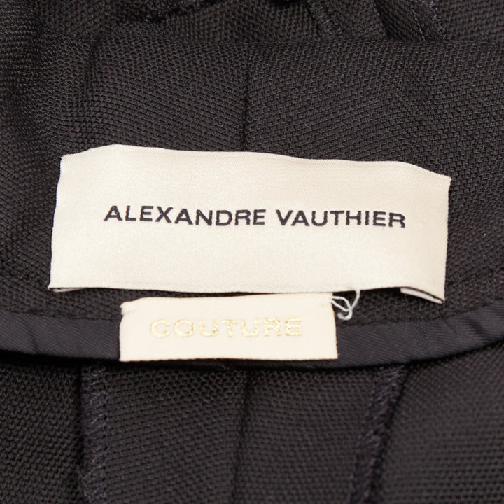 ALEXANDRE VAUTHIER COUTURE black wool blend dart pleat high waist wide leg pants