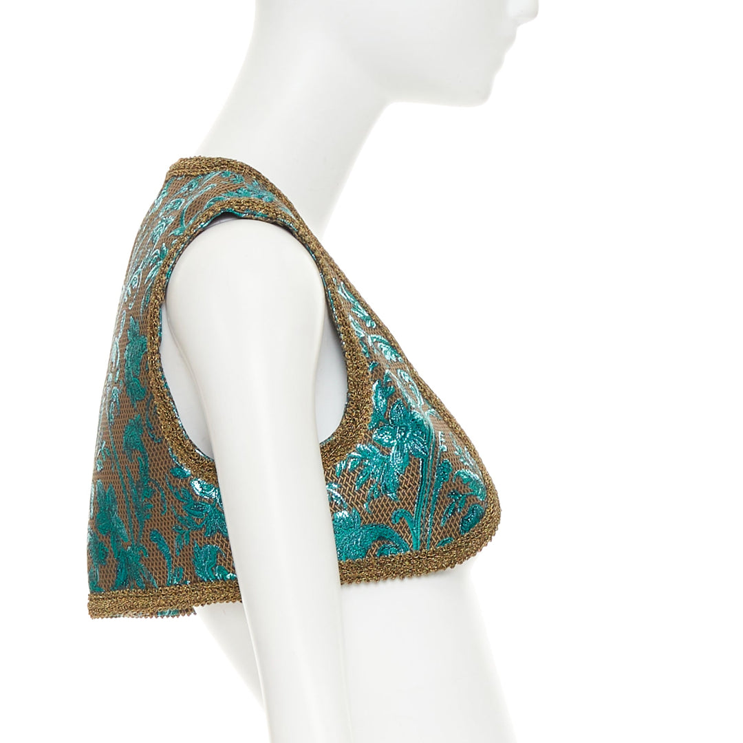 DOLCE GABBANA 2021 blue gold metallic baroque floral jacquard bolero IT38 XS