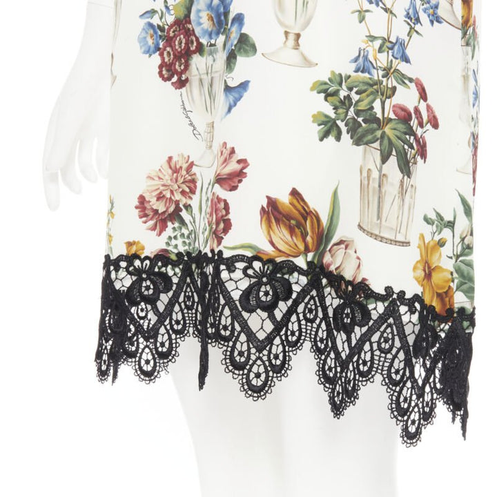 DOLCE GABBANA silk vase floral lace cold shoulder flared dress IT38 XS