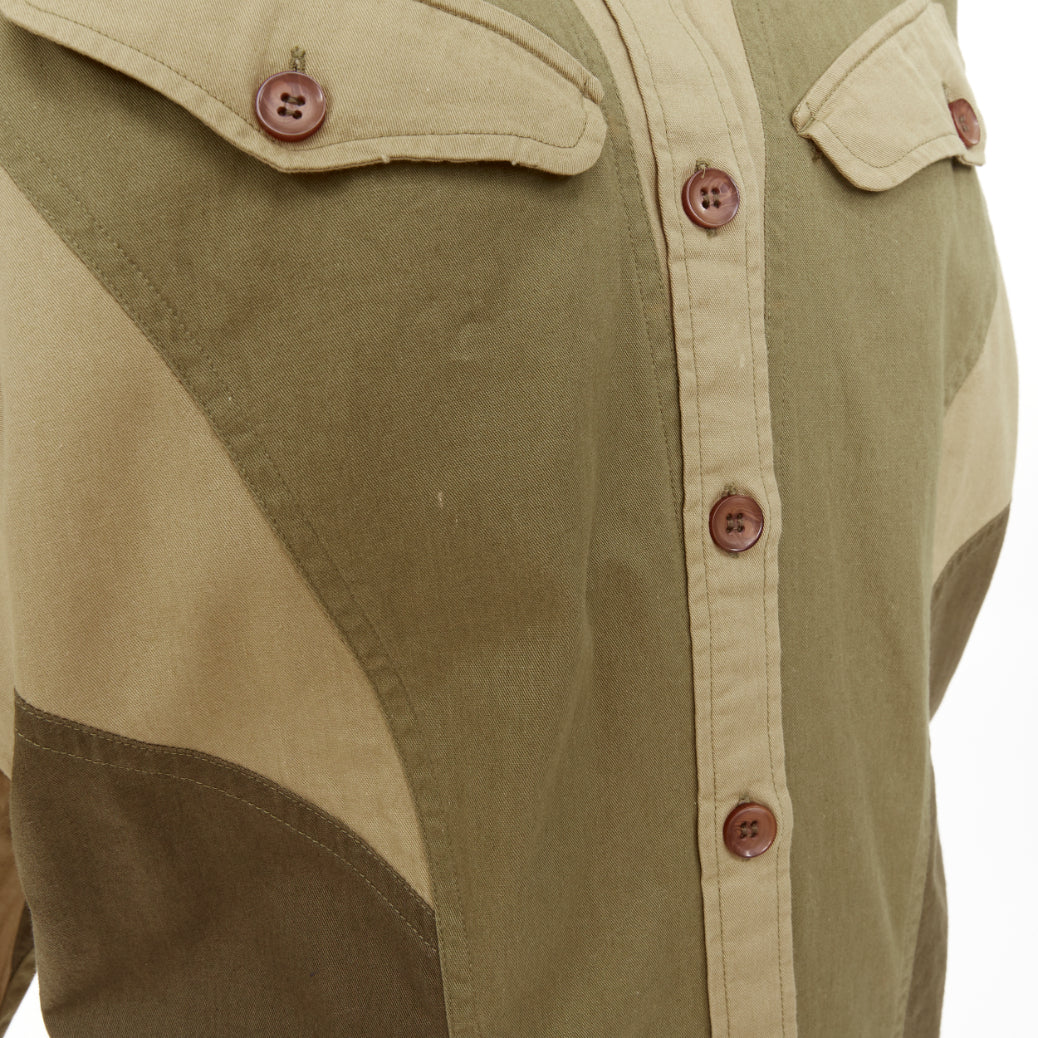 ISABEL MARANT ETOILE khaki green cotton patchwork batwing shirt dress FR36 S