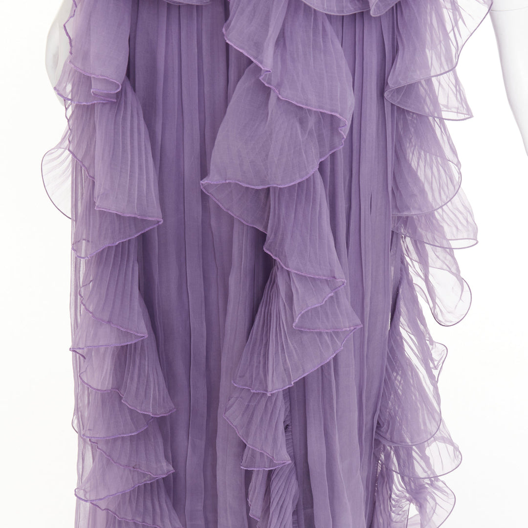 ALBERTA FERRETTI Vintage purple sheer silk tier ruffle evening gown dress IT40 S