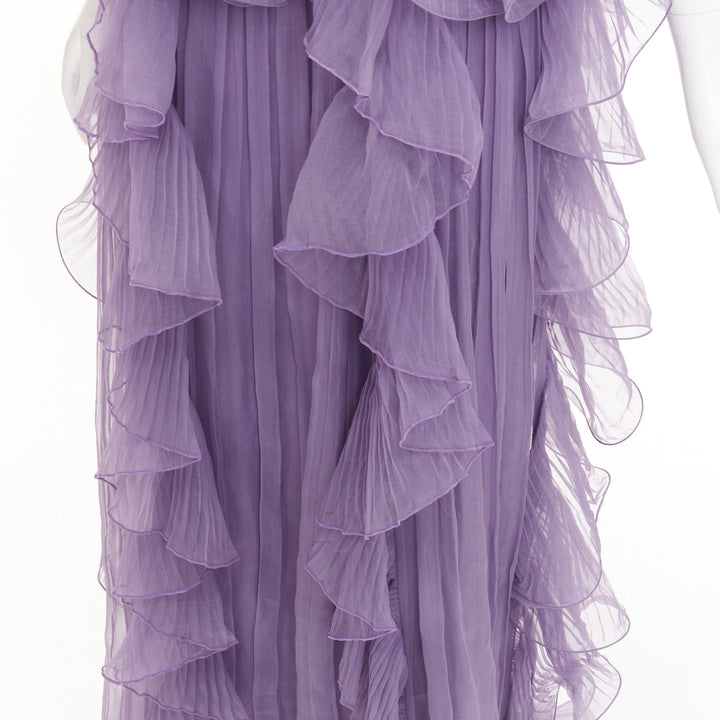 ALBERTA FERRETTI Vintage purple sheer silk tier ruffle evening gown dress IT40 S