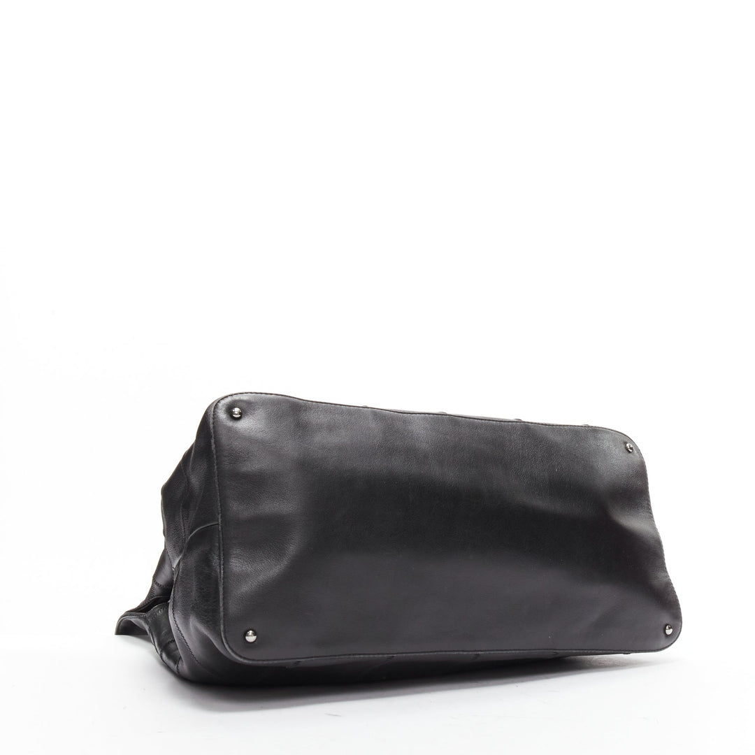 CHANEL black ruthenium CC logo square stitched tassel shoulder hobo bag
