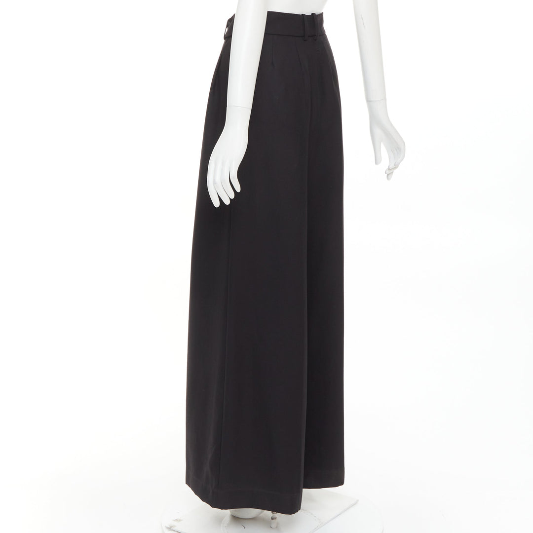 ALEXANDRE VAUTHIER COUTURE black wool blend dart pleat high waist wide leg pants