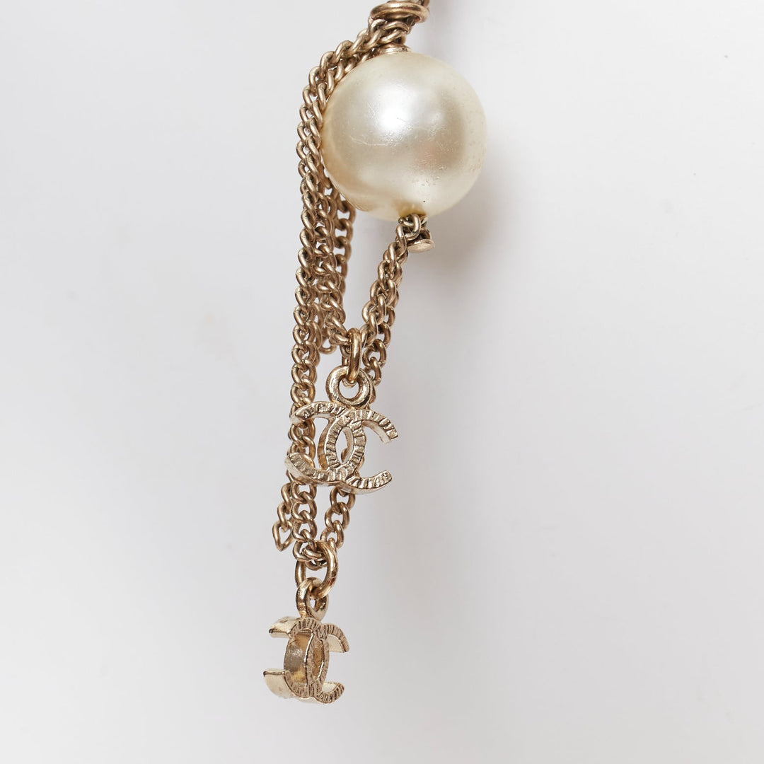 CHANEL 09A gold triple CC logo faux pearl PVC drop clip earrings Pair