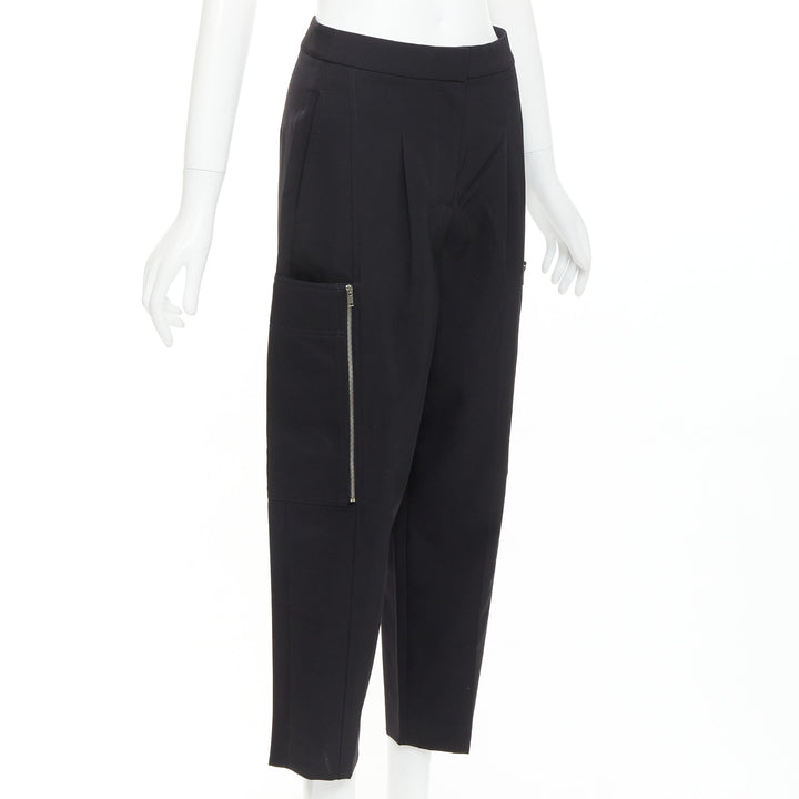 STELLA MCCARTNEY black wool twill silver zip pocketed tapered pants IT36 XXS