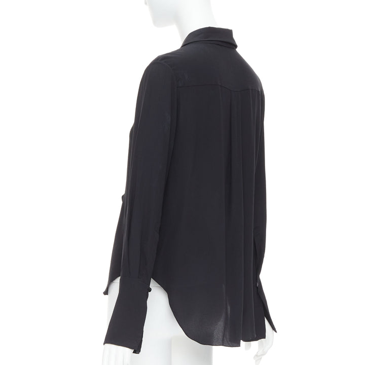 CHLOE 100% silk black ruffle trim lace up bohemian blouse shirt FR36 S