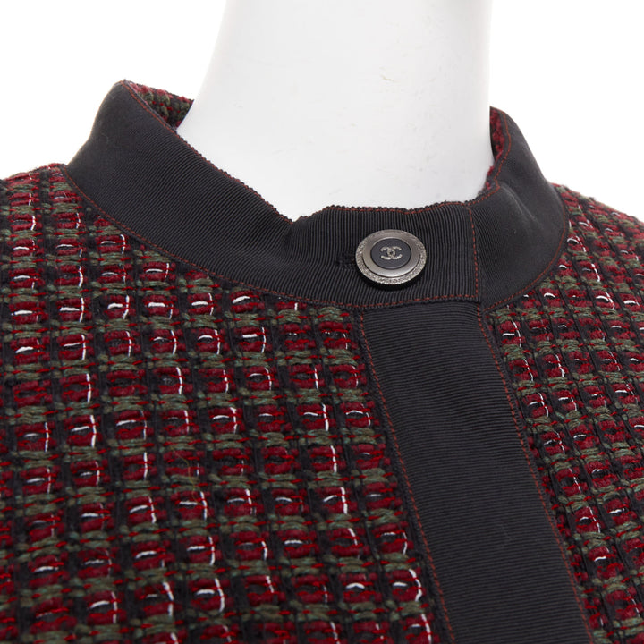 CHANEL 15A Runway burgundy green wool tweed 4 pocket jacket FR36 S