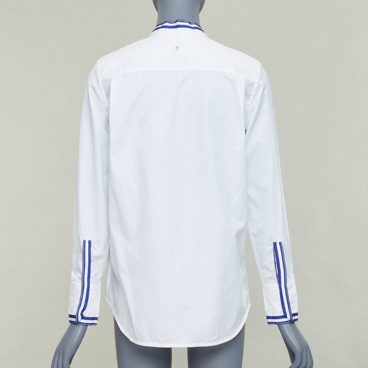 HERMES white blue 100% cotton nautical stripes short collar shirt FR34 XS