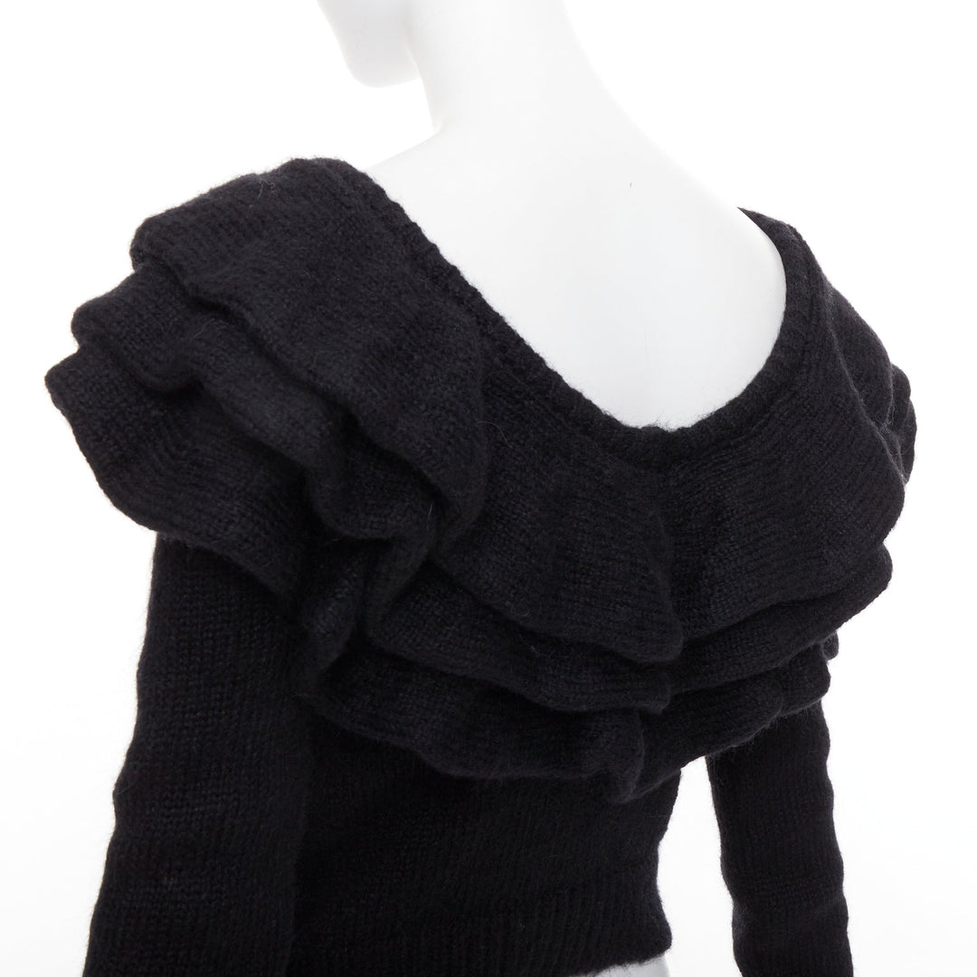 PHILOSOPHY DI LORENZO SERAFINI black ruffle bateau neck jumper sweater IT38 XS