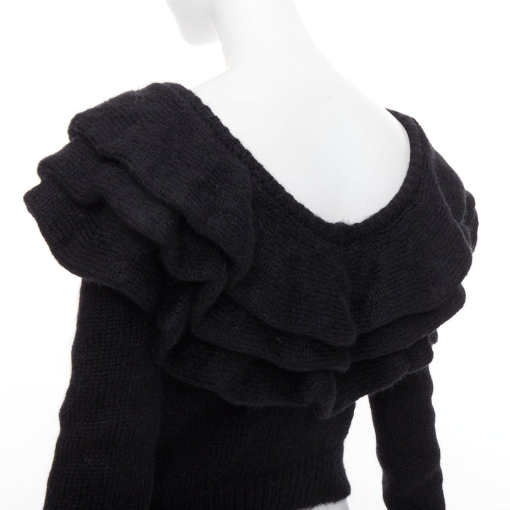 PHILOSOPHY DI LORENZO SERAFINI black ruffle bateau neck jumper sweater IT38 XS