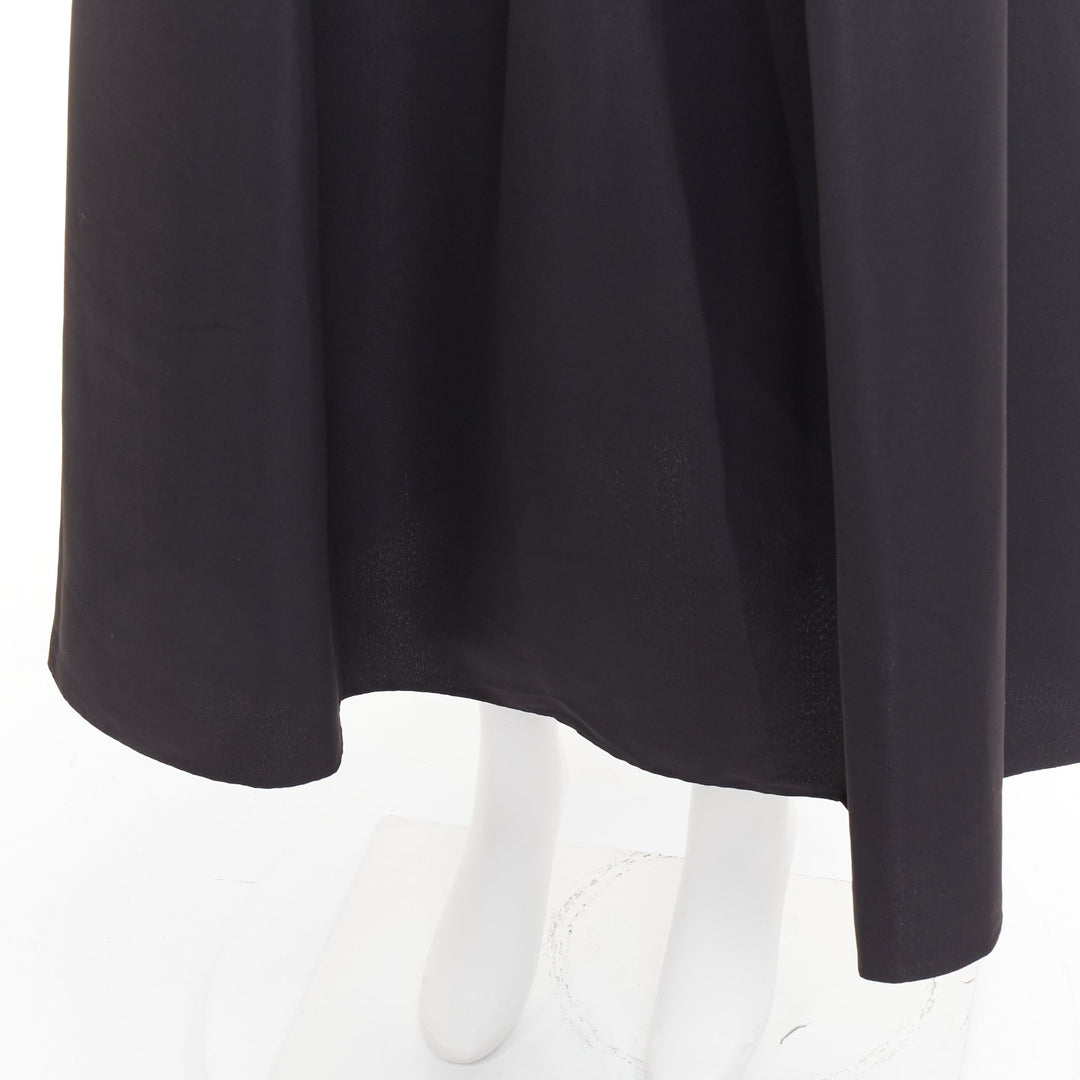 SACHIN AND BABI Leighton black satin crepe box pleat tea flared skirt US2 S