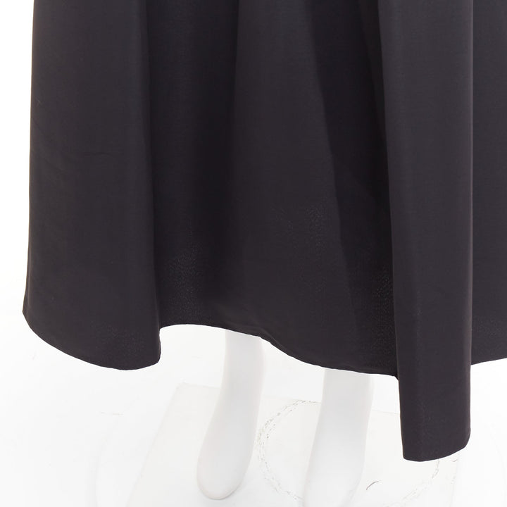 SACHIN AND BABI Leighton black satin crepe box pleat tea flared skirt US2 S
