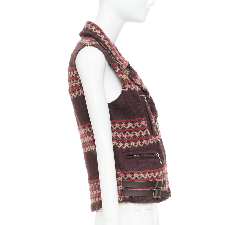 JUNYA WATANABE MAN 2003 Aviakit Lewis Leathers knit fairisle biker vest jacket S