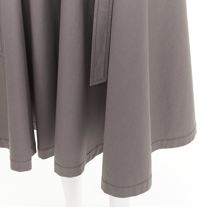 BOTTEGA VENETA grey cotton adjustable 2 sided utility flare midi skirt IT36 XXS