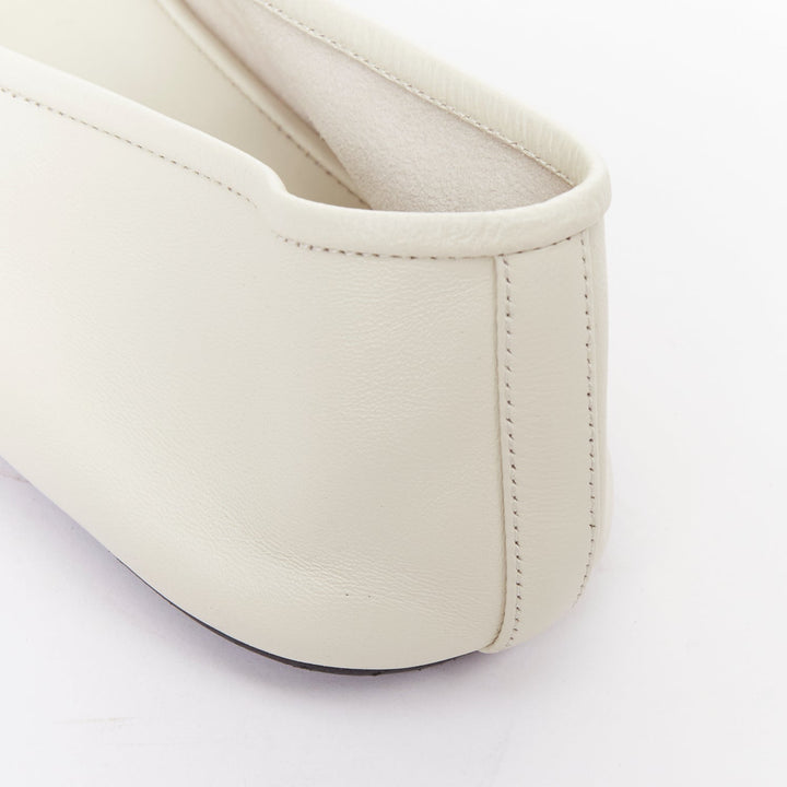 THE ROW off white nappa calfskin leather black elastic ballerina flats EU37