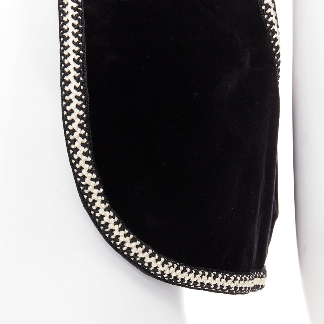 CELINE black cotton velvet gold braided weave trim cropped gilet vest FR38 M