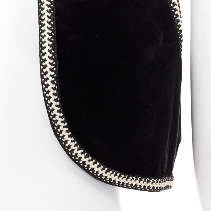CELINE black cotton velvet gold braided weave trim cropped gilet vest FR38 M