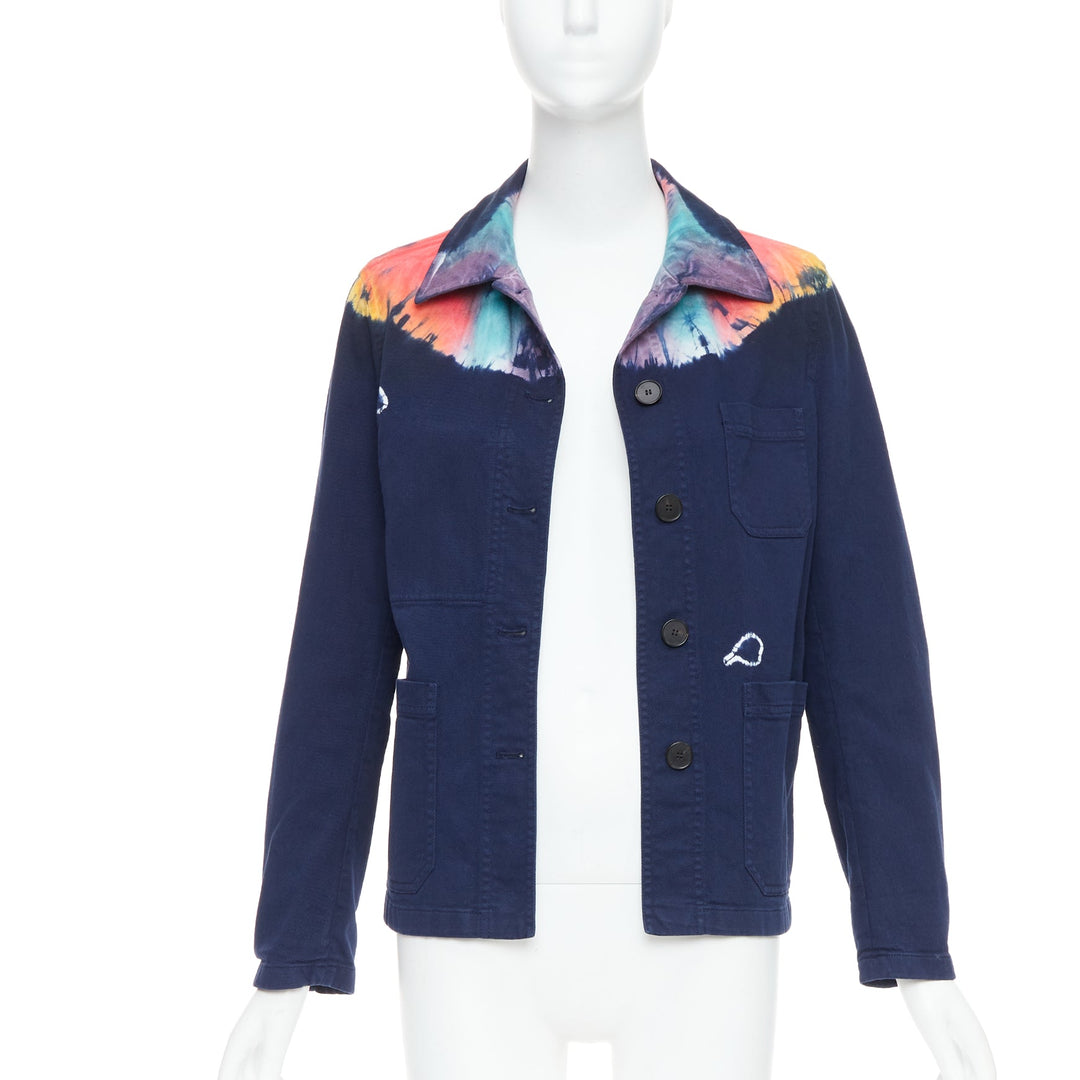 CHRISTIAN DIOR 2021 rainbow tie dye blue cotton cropped jacket FR40 L