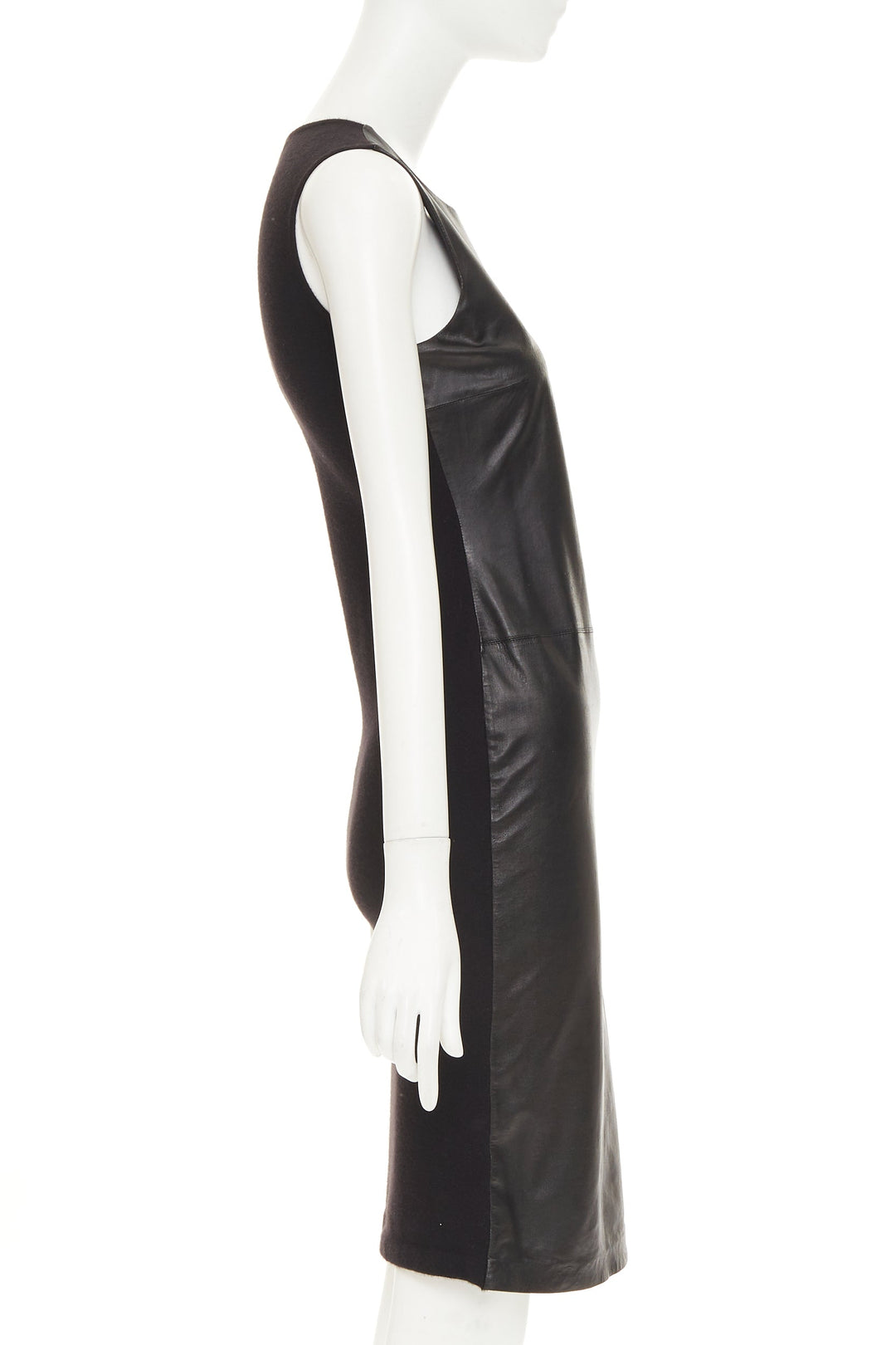 RALPH LAUREN PURPLE LABEL black leather cashmere blend sleeveless dress XS