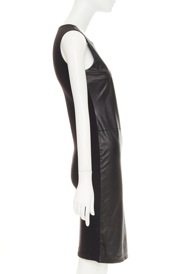 RALPH LAUREN PURPLE LABEL black leather cashmere blend sleeveless dress XS