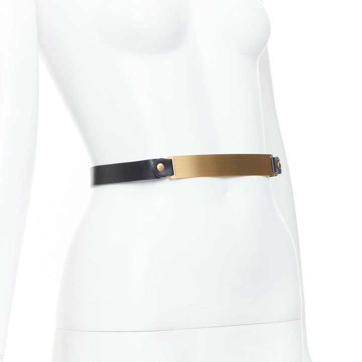 MAISON RABIH KAYROUZ gold bar plate smooth leather skinny waist belt 80cm